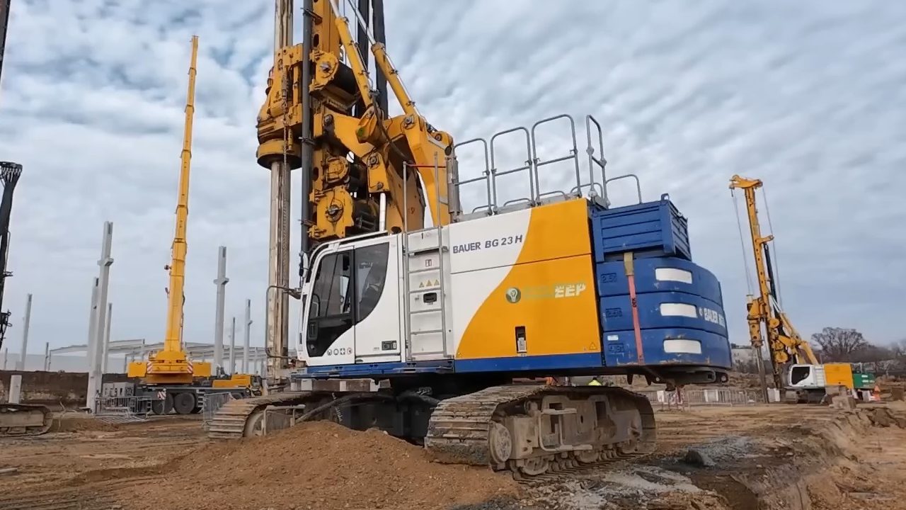 Bauer rotary drilling rigs working on-site