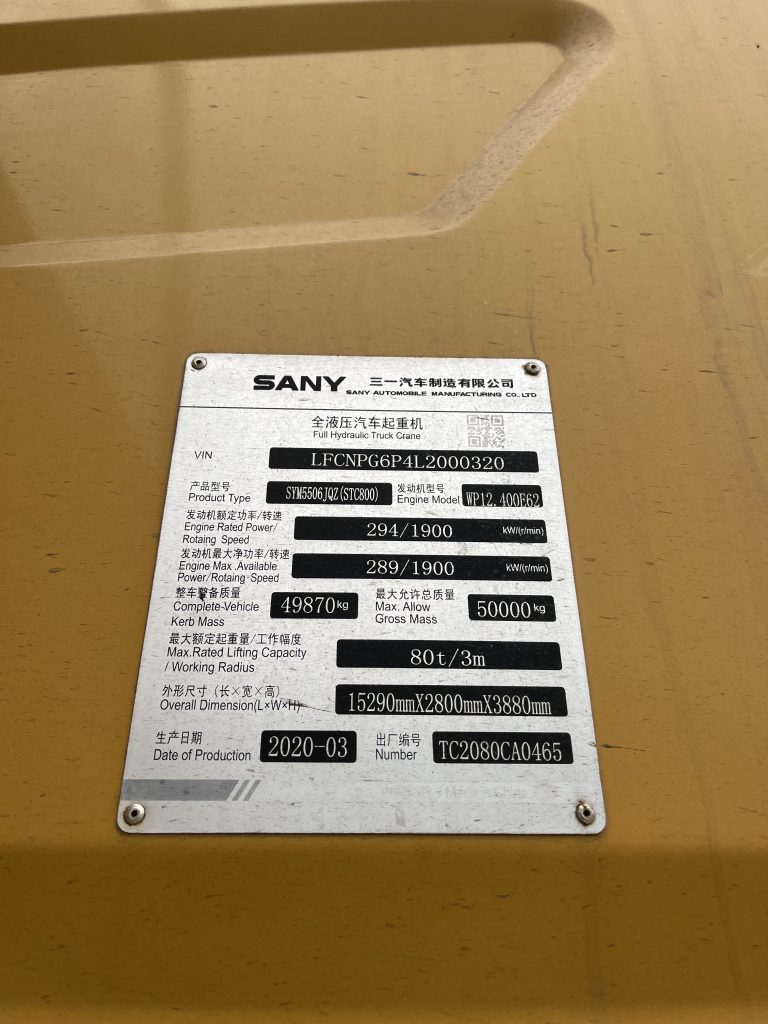 sany 80t mobile crane STC800T5