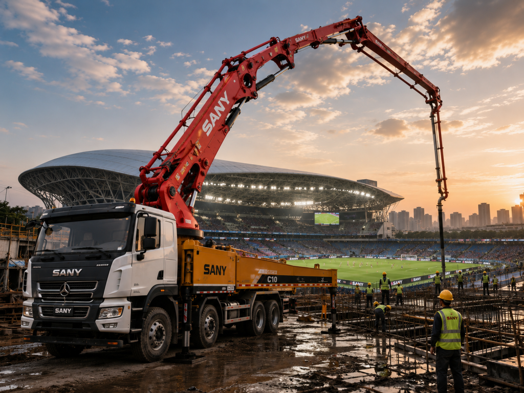 Chinese heavy machinery working on stadium infrastructure projects