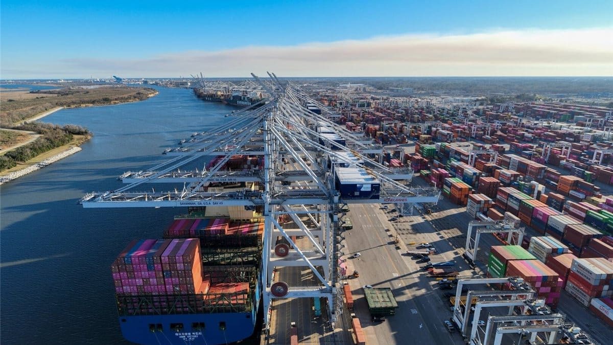 Port congestion aerial cover with container cranes and ships